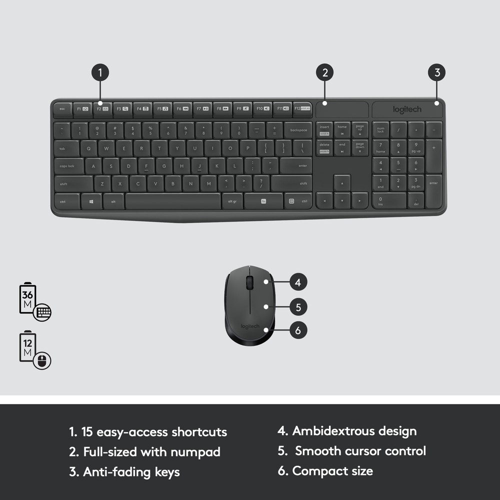Logitech - MK235 Wireless Keyboard and Optical Mouse Bundle for PC - Black
