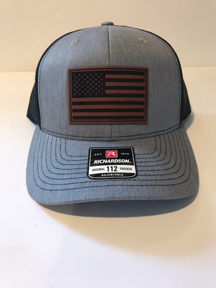 Richardson 112 American Flag 6 Panel Snapback Mesh Hat Leatherette Patch