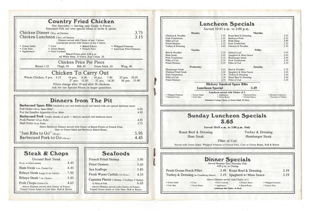 Effingham Trailways Restaurant Menu Effingham, Il