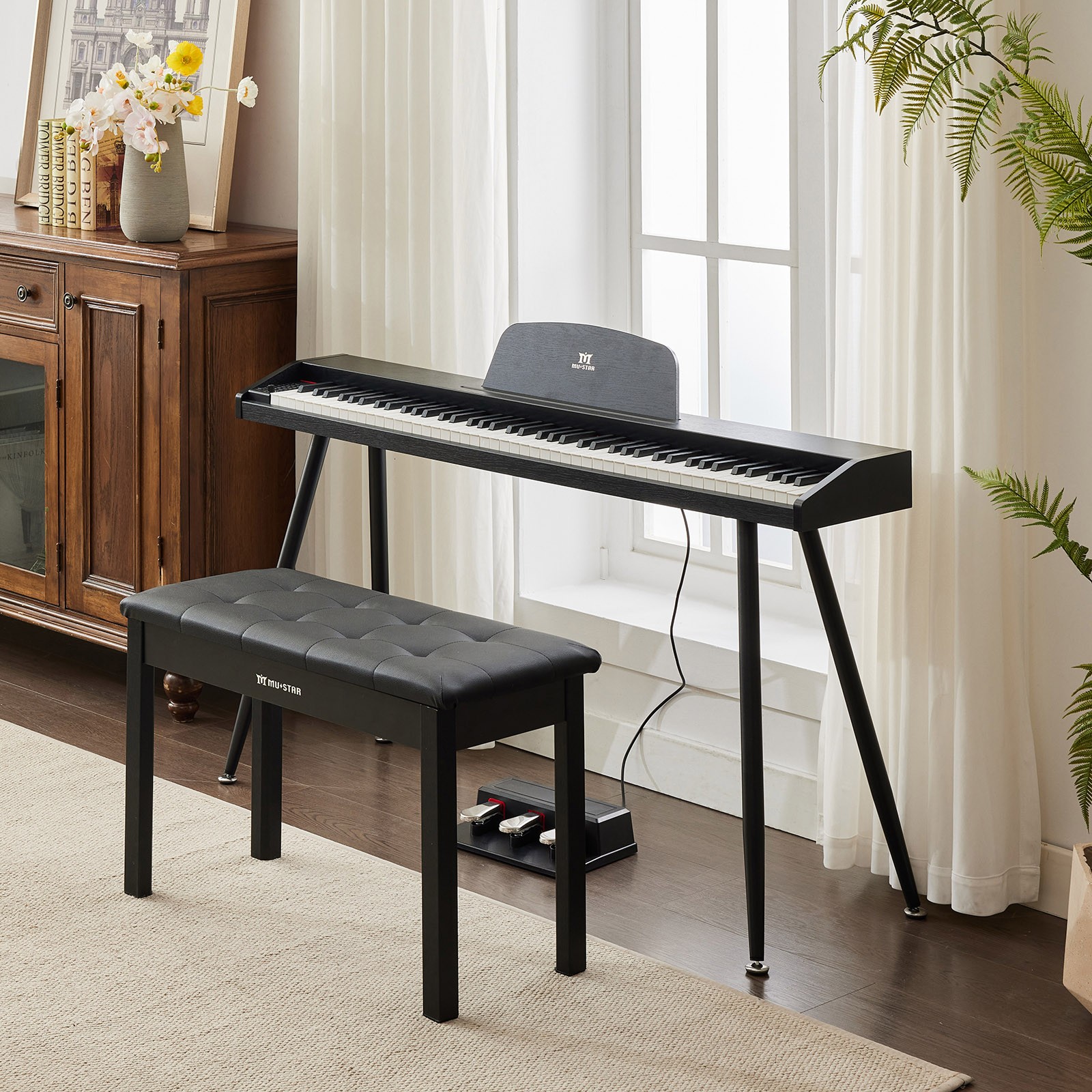 Black 88-Key Semi-Weighted Digital Piano with 3 Pedal USB/MIDI