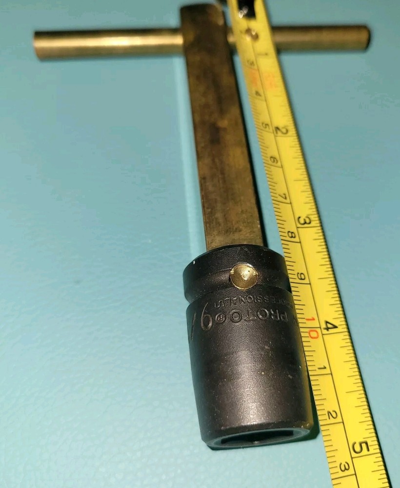 Vintage Profession Solid Brass T-Handle Socket Tool 9/16 number 7418 H.. Rare