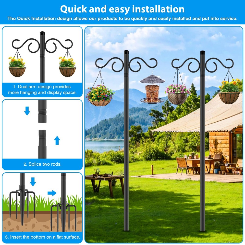 Adjustable Shepherd Hooks for Outdoor, 2 Pack 80 Inch 5 Prong Base Bird Two S...