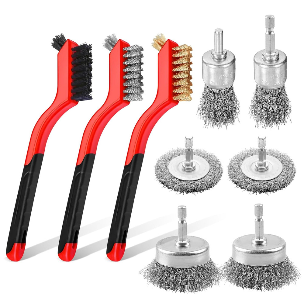 9Pcs Wire Brushes for Cleaning Rust, Small Wire Brush, Wire Wheel for Drill Stee