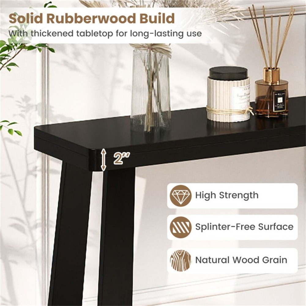 Black Solid Rubberwood Narrow Console Table, 43"Space-Saving Entryway Table