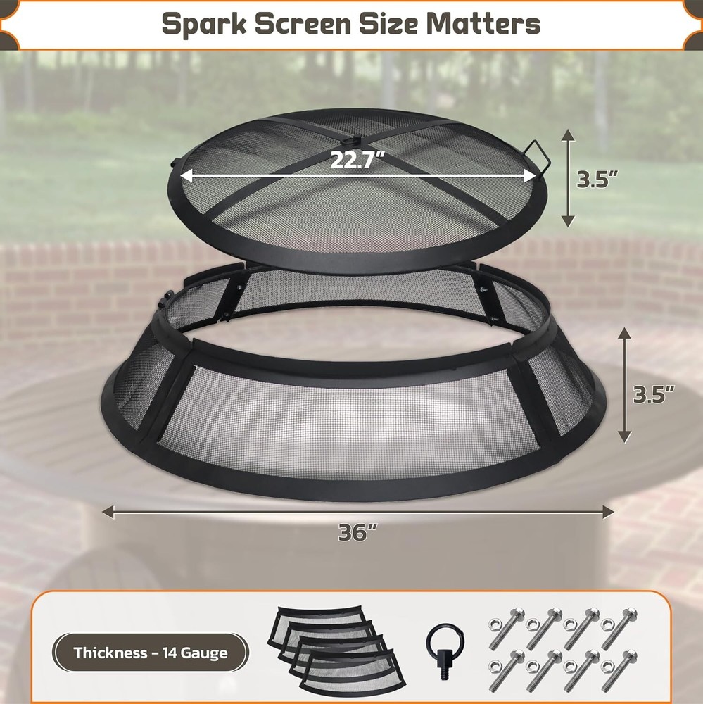 FEBTECH 36" Fire Pit Screen Round for Outdoor Fire Pits & Fire Pit Insert Liner