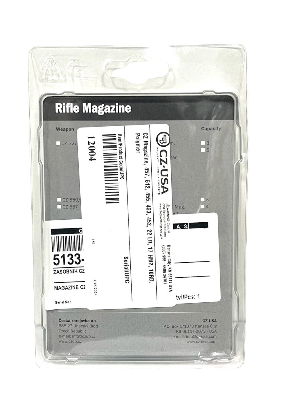 CZ USA OEM .22LR 10 Round Polymer Magazine For 452 453 455 457 512 - 12004