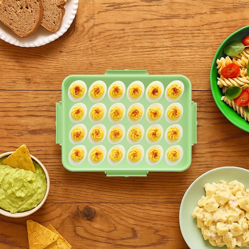 Deviled Egg Containers with Lid - 2 Pack 48 Count Reusable Platter Storage Tr...