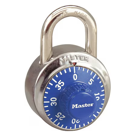 Master Lock 1502Blu Combination Padlock, Center, Blue/Silver