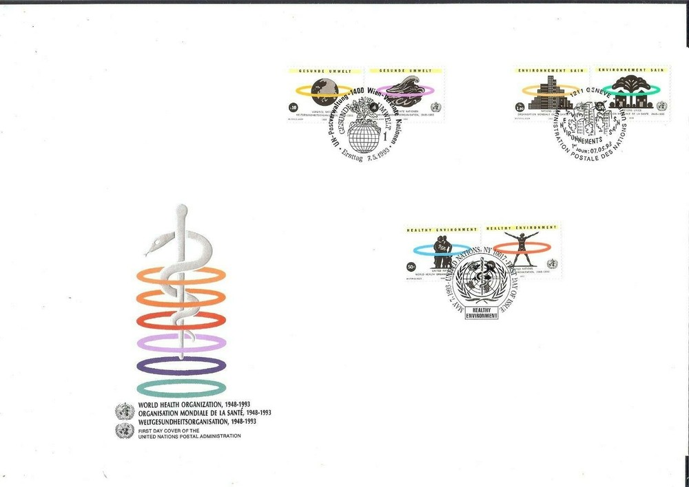 1993 World Health Organization Large First Day Cover (All Three Offices) MNH