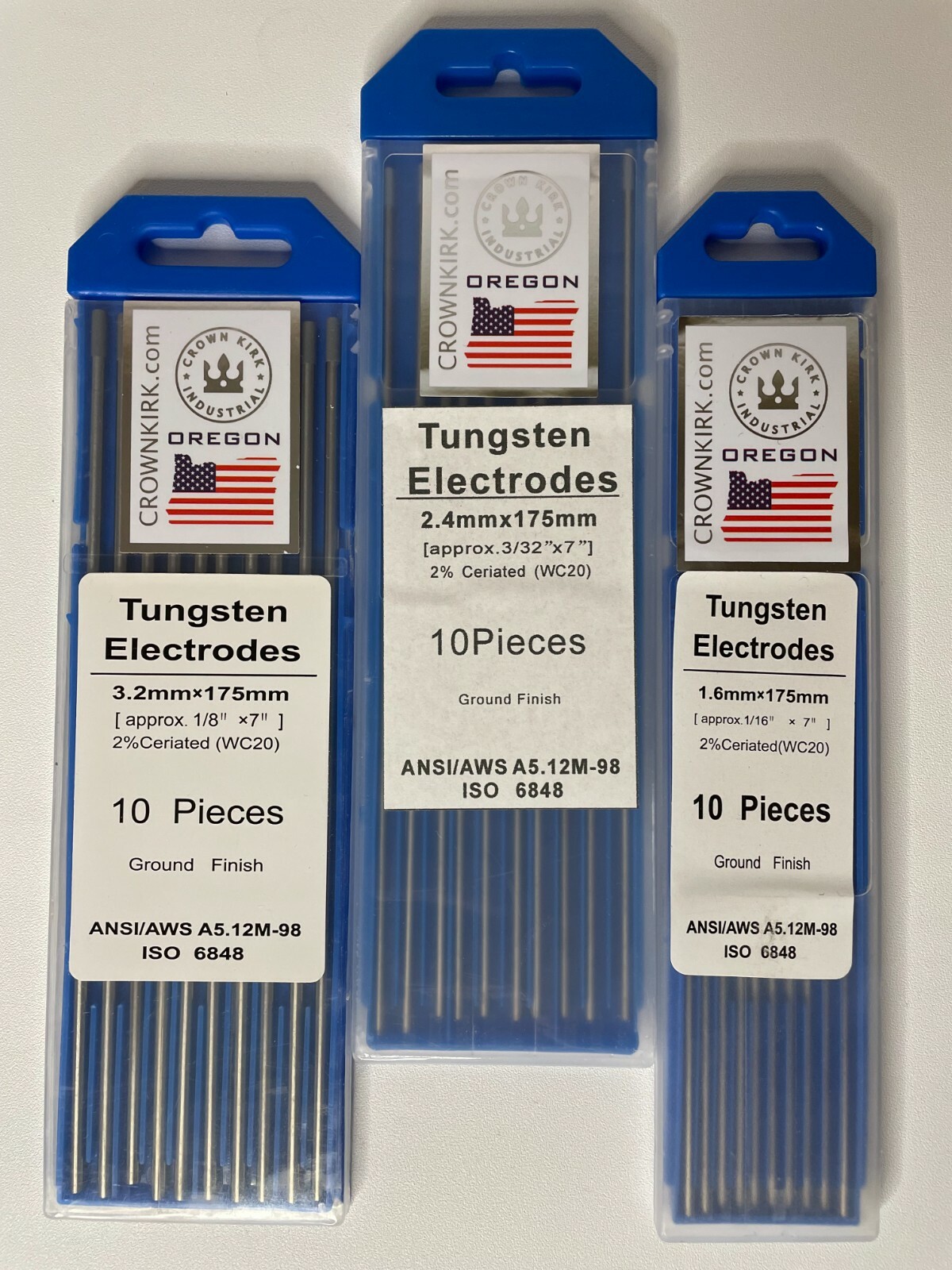 TIG Welding Tungsten Rod Electrodes 2% Ceriated (Grey, WC20) 10 Pack