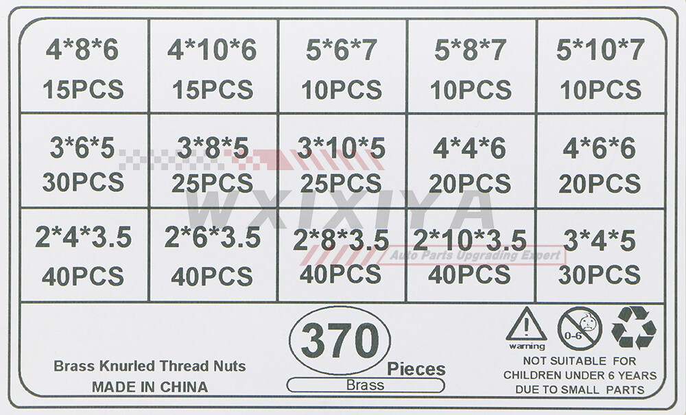 370 Pieces M2-M5 Solid Brass Knurled Nut Injection Thread Insert Fmbedded Nuts