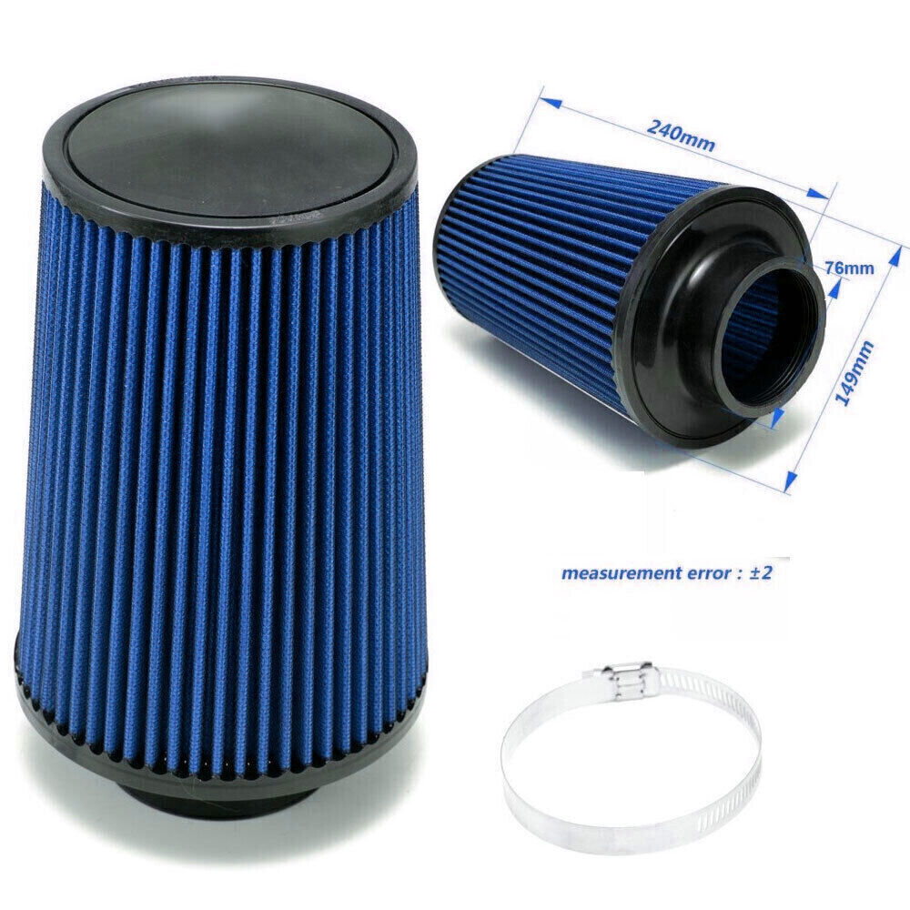 4'' 102mm Long High Flow Inlet Cone Dry Filter Cold Air Intake Replacement NEW