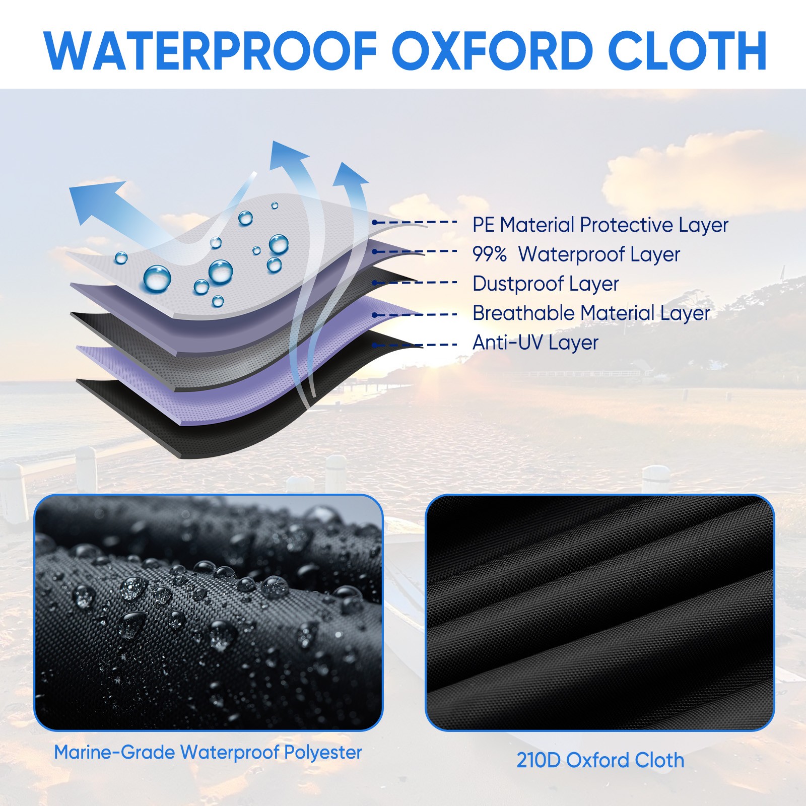 Boat Cover 17ft-19ft Heavy Duty Waterproof Trailerable Fits V-Hull Tri-Hull Bass