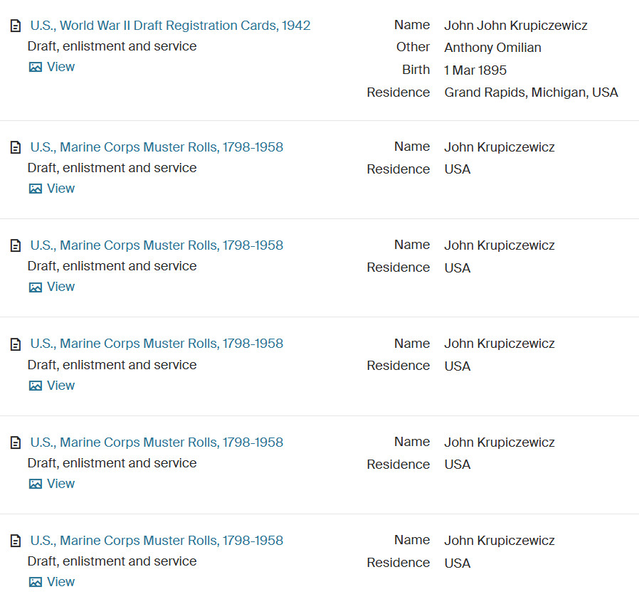 WWII USMC Marine Corps M1941 Haversack Pack Upper Half Named John KRUPICZEWICZ