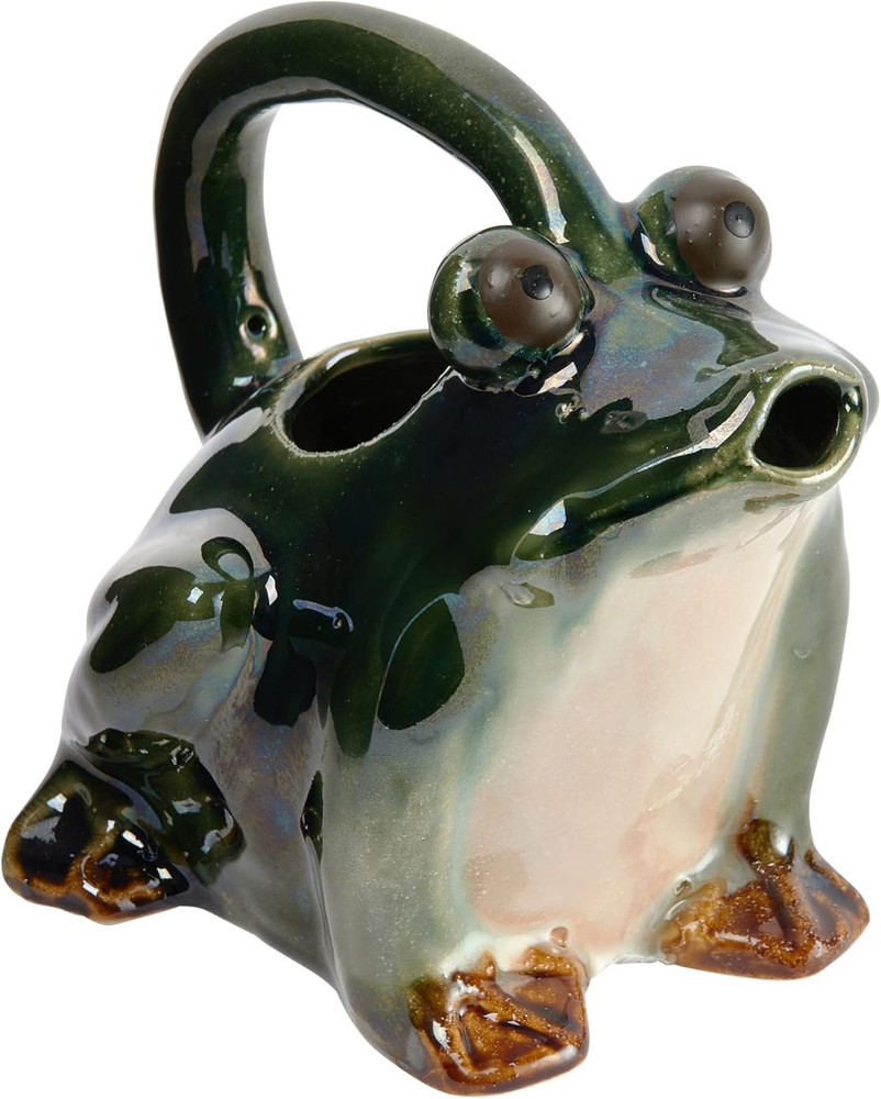 Stoneware Frog Watering Pitcher, Green
