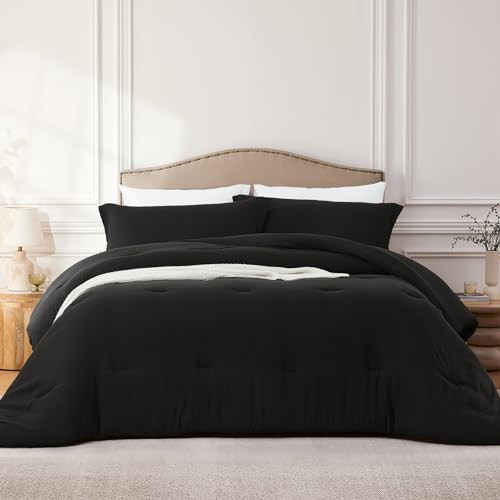 Full Comforter Sets Black,3PCS Soft Lightweight Breathable Bedding Comforter