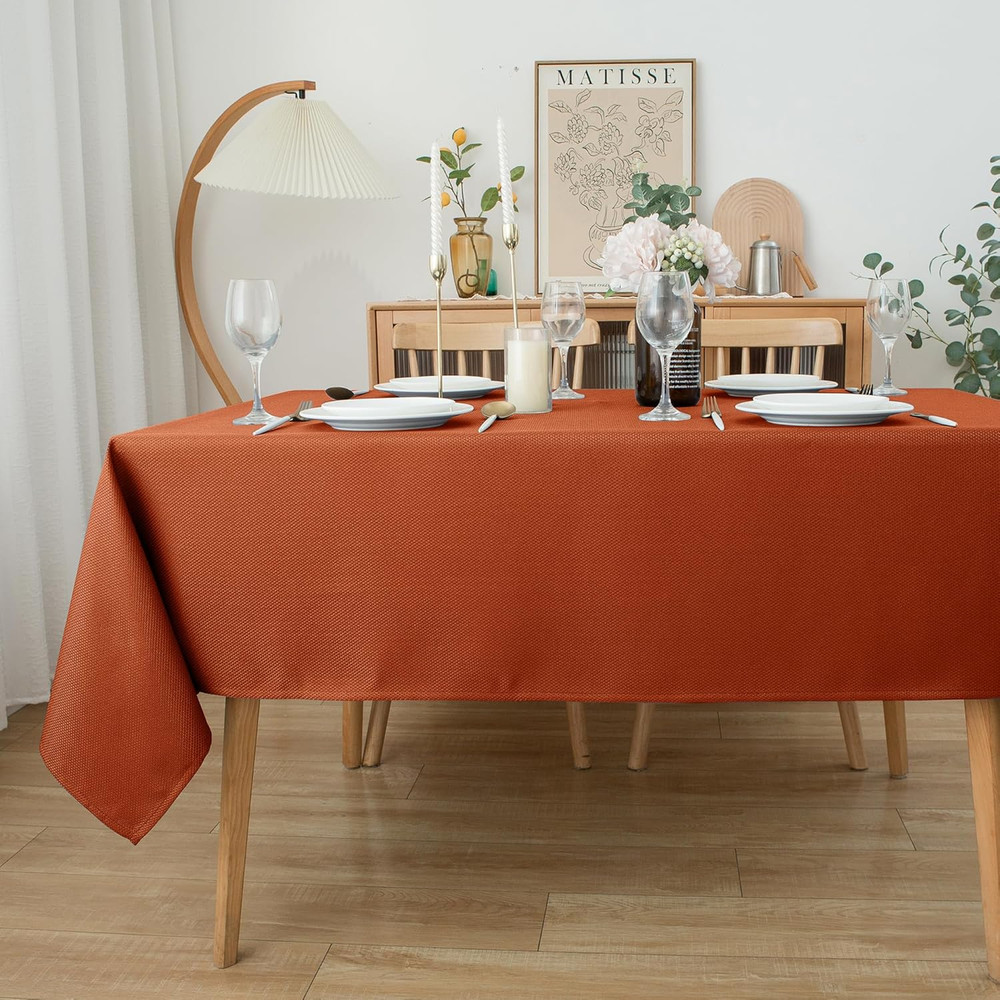 Biscaynebay Fall Tablecloth Textured Fabric 70X120 Inch Rectangular, Rust Thanks