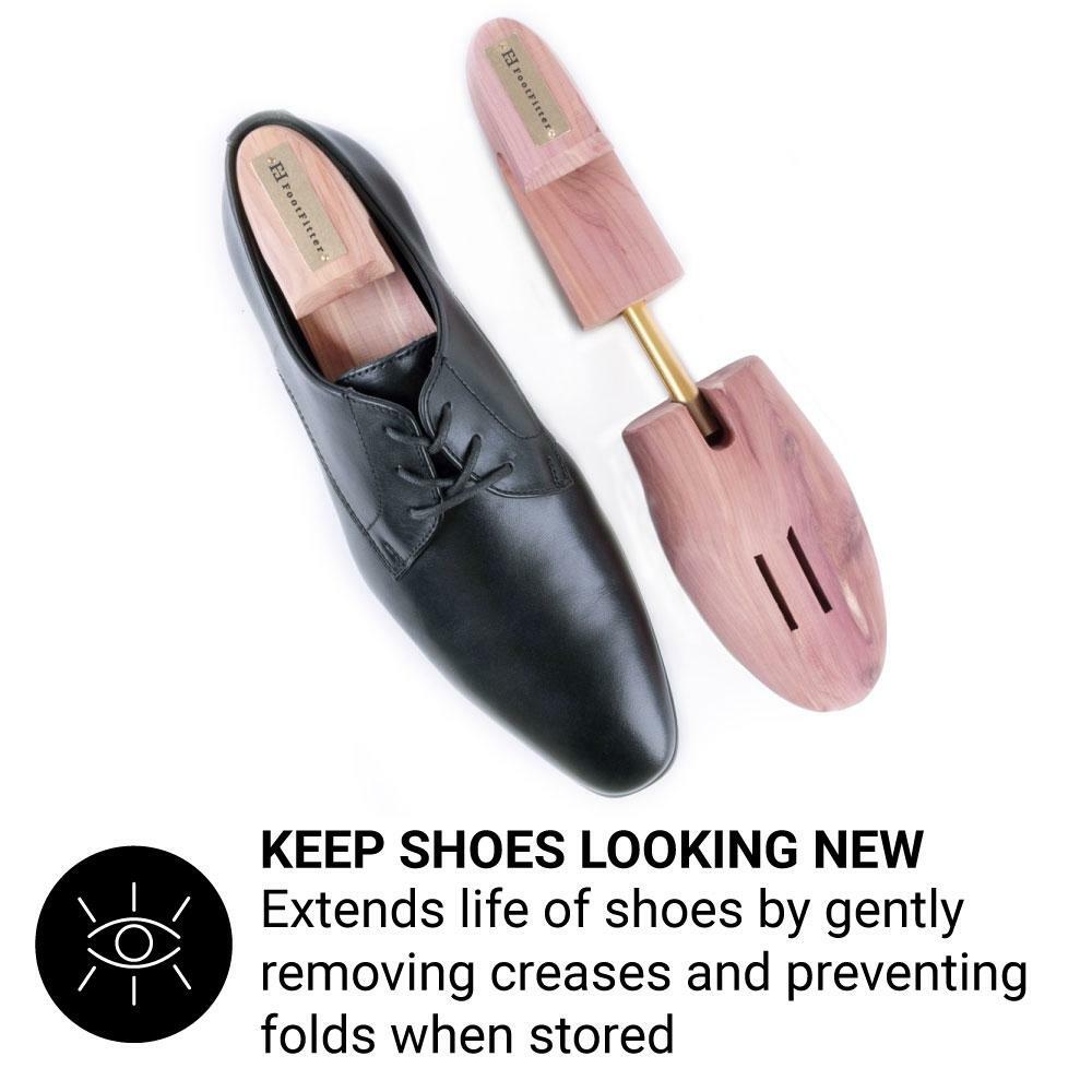 FootFitter Cedar Shoe Trees, Full Toe Block & Wide Hook Heel- Mens Med [8 - 9.5]