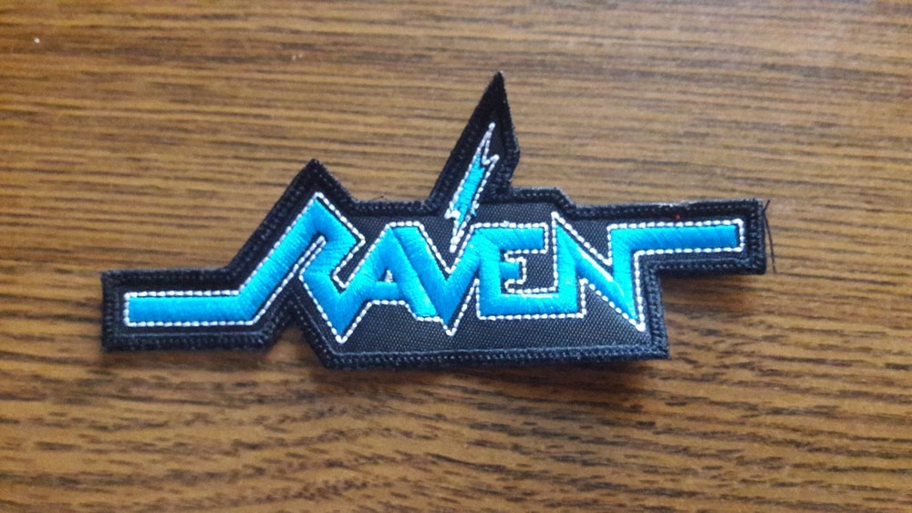 RAVEN,SEW ON BLUE WITH WHITE EDGE EMBROIDERED PATCH