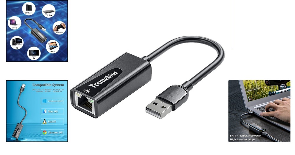 High-Speed USB Ethernet Adapter - Versatile 10/100 Mbps LAN for Multiple Devices
