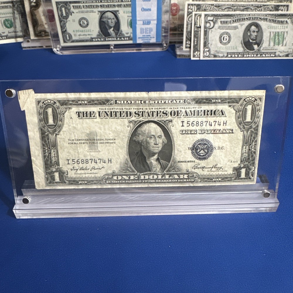 1935E $1 Bill - Cutting Error ! MAJOR MULTI-ERROR NOTE! 1