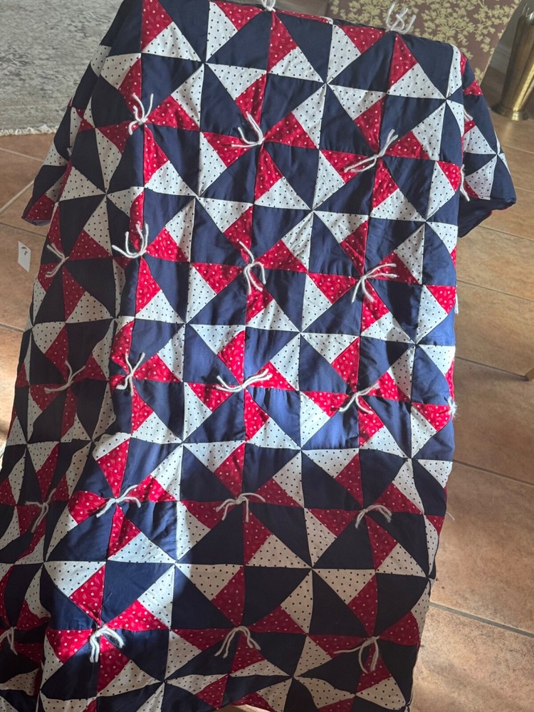 Handmade quilt, red/ white/ blue 54" x 41"