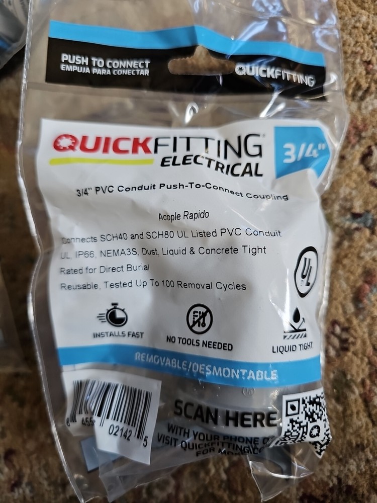 QuickFitting New 3/4 inch Conduit Coupling Push 9 Pack + Removal Tool Gray