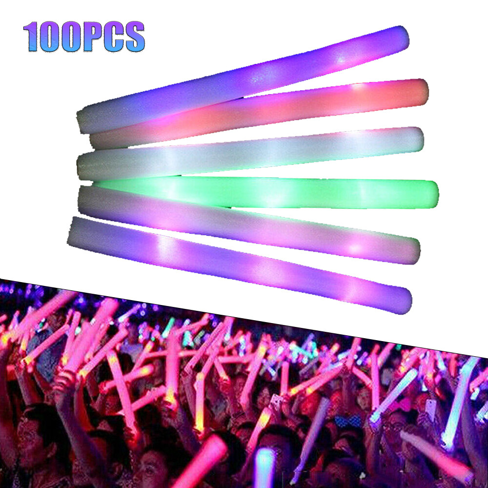100-500 LED Light Up Foam Sticks Wand Rally Batons DJ Flashing Glow Stick Party