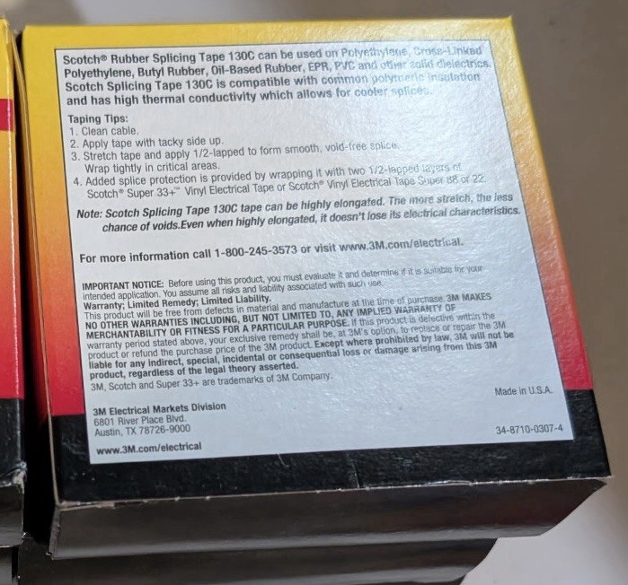 12rolls of black Scotch® Linerless Rubber Splicing Tape 130C, 1-1/2 in x 30 ft