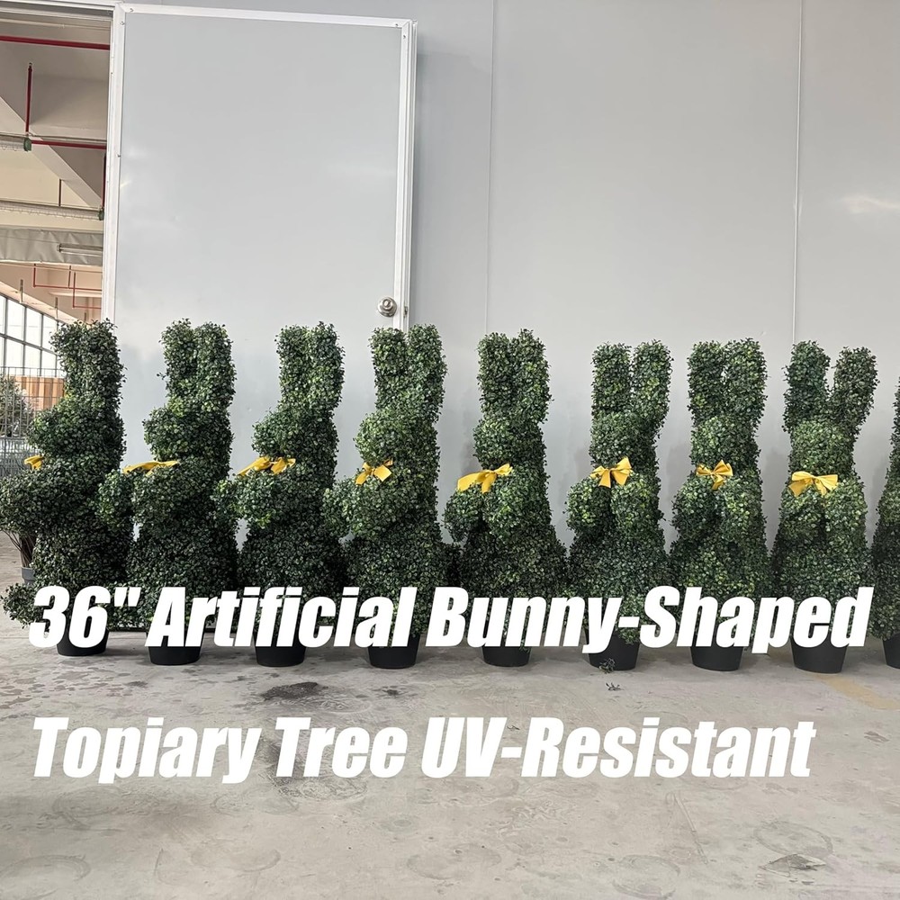 36 Inch Artificial Bunny Topiary Tree UV Resistant 2pk