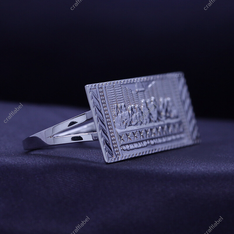 Two Finger Rectangular Last Supper Atlas Men's Ring Solid 925 Sterling Silver