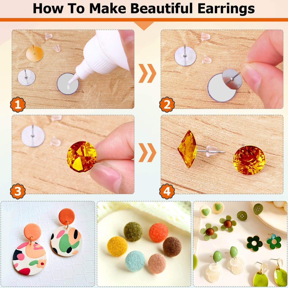 Hypoallergenic Earring Posts and Backs, Caffox 2000pcs Stud Earrings Making Kit