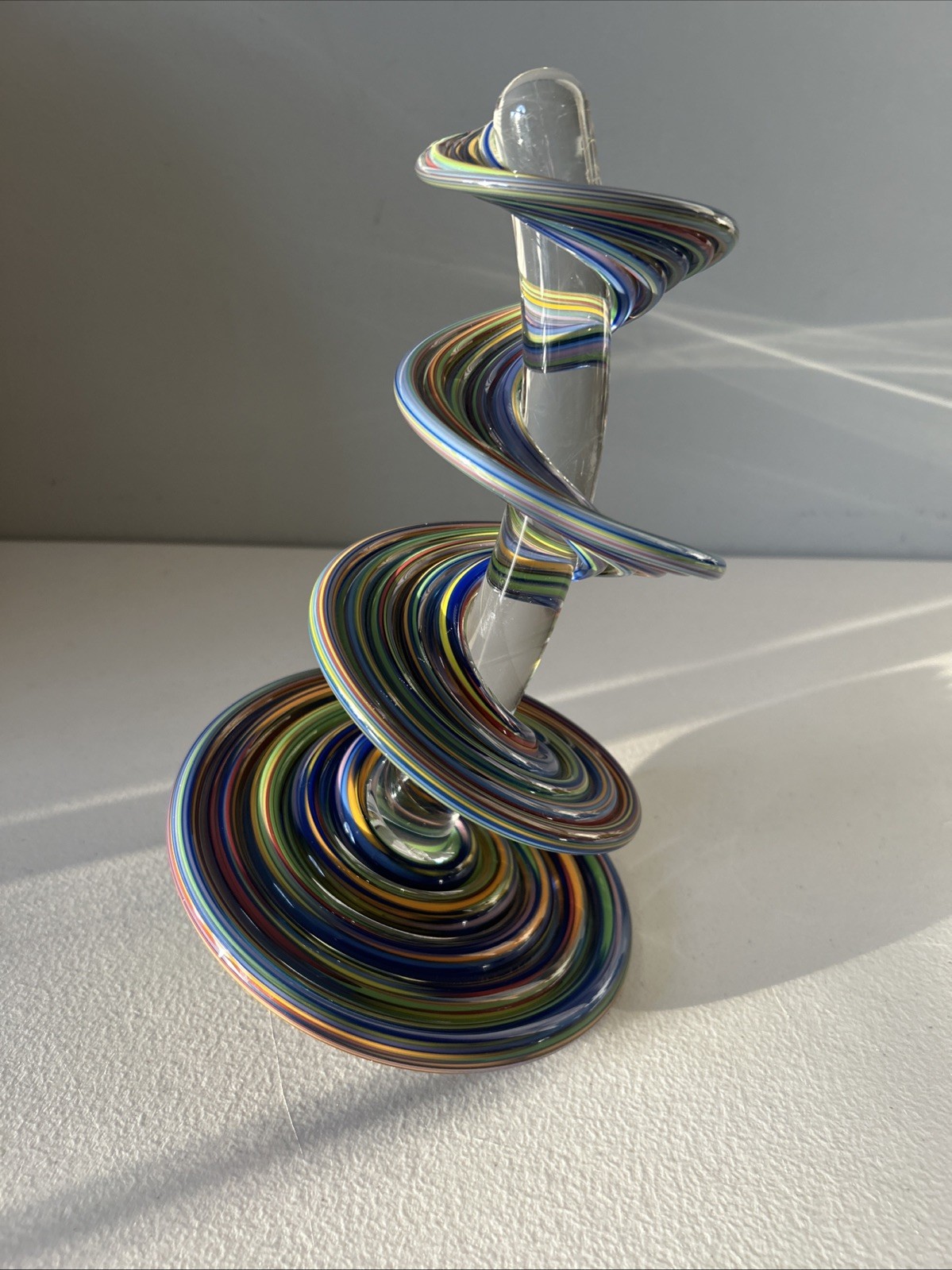 Thomas Kelly Heechee Rainbow Swirl Signed Art Glass Sculpture Signed 10.75" Tall