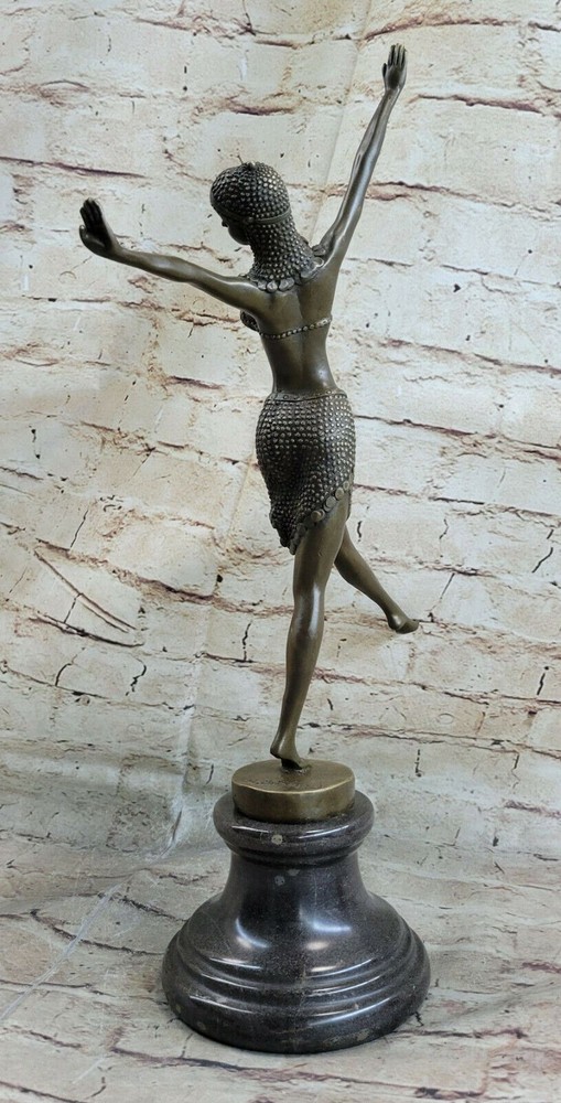 SIGNED NUDE DANCER SOLID BRONZE SCULPTURE STATUE FIGURINE FIGURE MARBLE ARTWORK