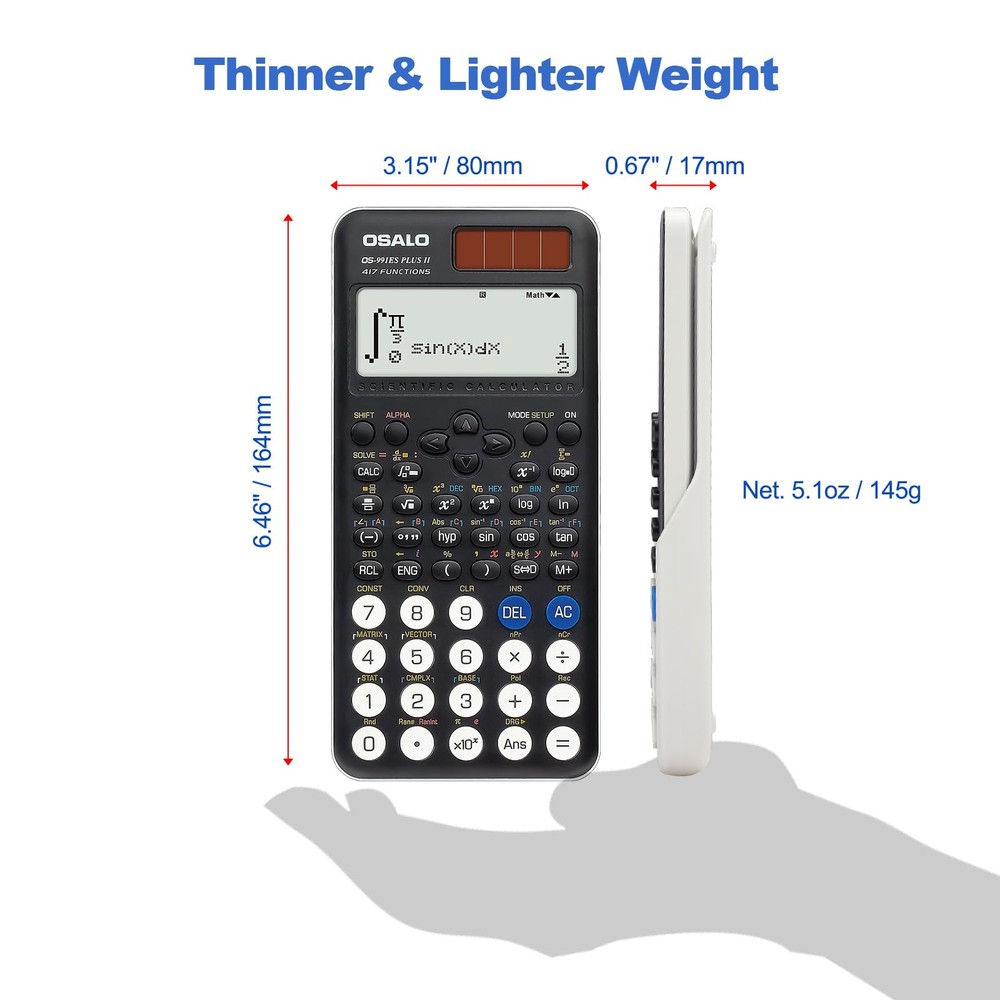 Scientific Calculator 417 Function 2 Line Display Solar Battery OS 991ES