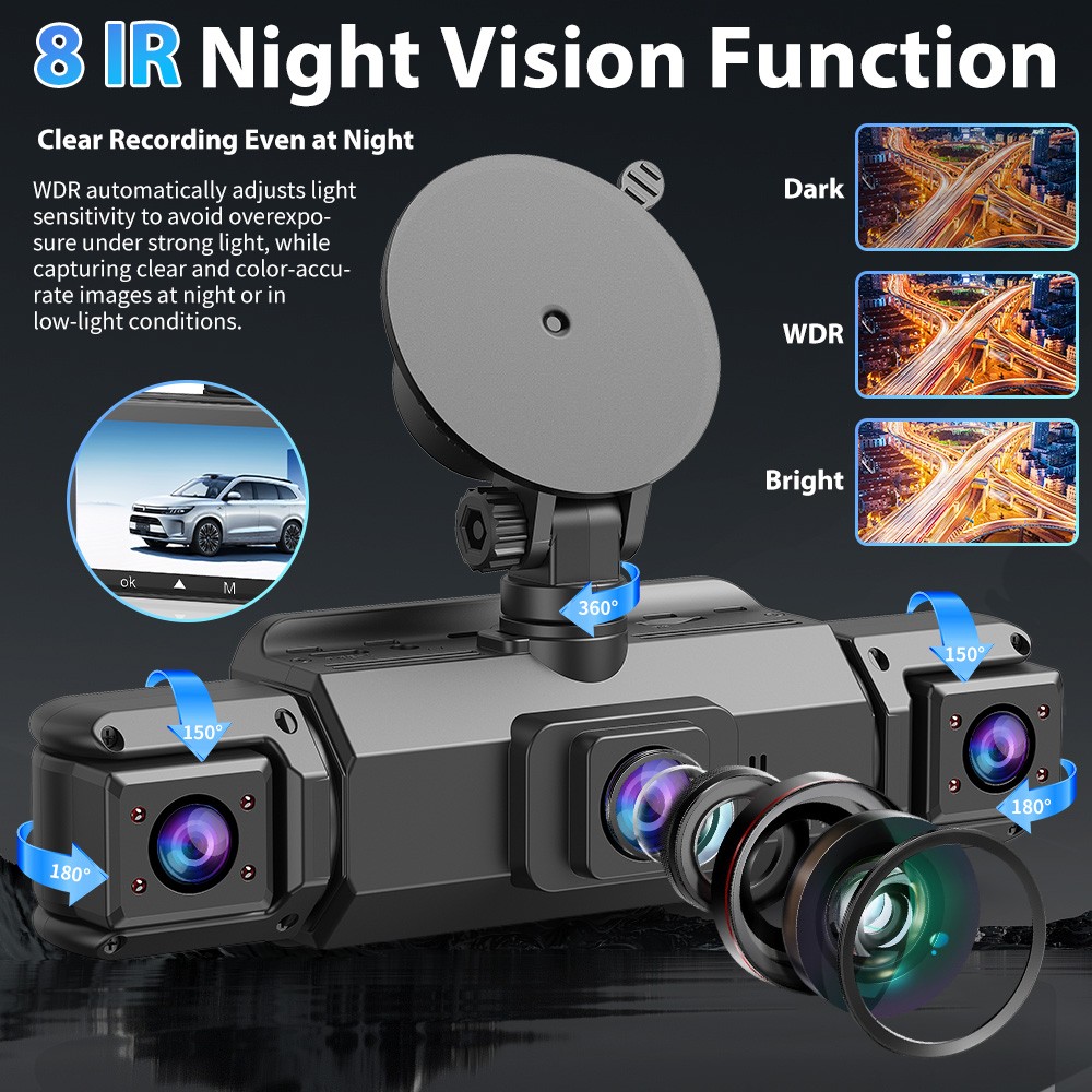 4 Channel Dash Cam 4k Car Camera 360 View WiFi Front Rear Inside Left Right 64GB