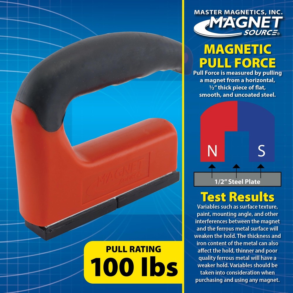 Master Magnetics Strong Magnet with Ergonomic Handle - 100 lb Pull Force, Red...