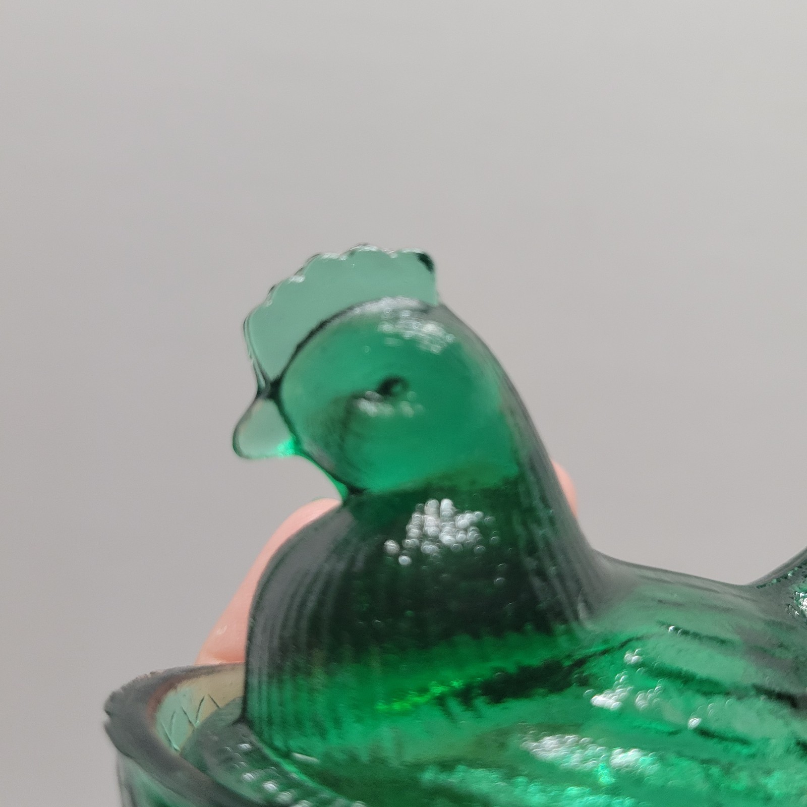 Vintage Green Glass Mini Hen On A Nest Salt Cellar Made In Taiwan 3.5" Chicken