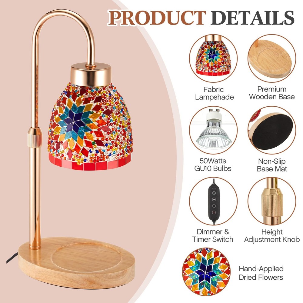Turkish Candle Warmer Lamp with Timer Electric Dimmable Table Adjustable Height