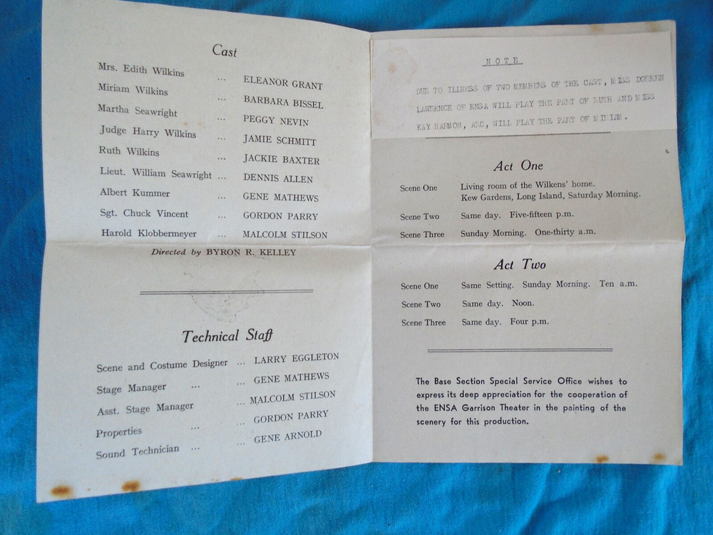 WWII US forces India, Monsoon Square Gardens, Calcutta, play program
