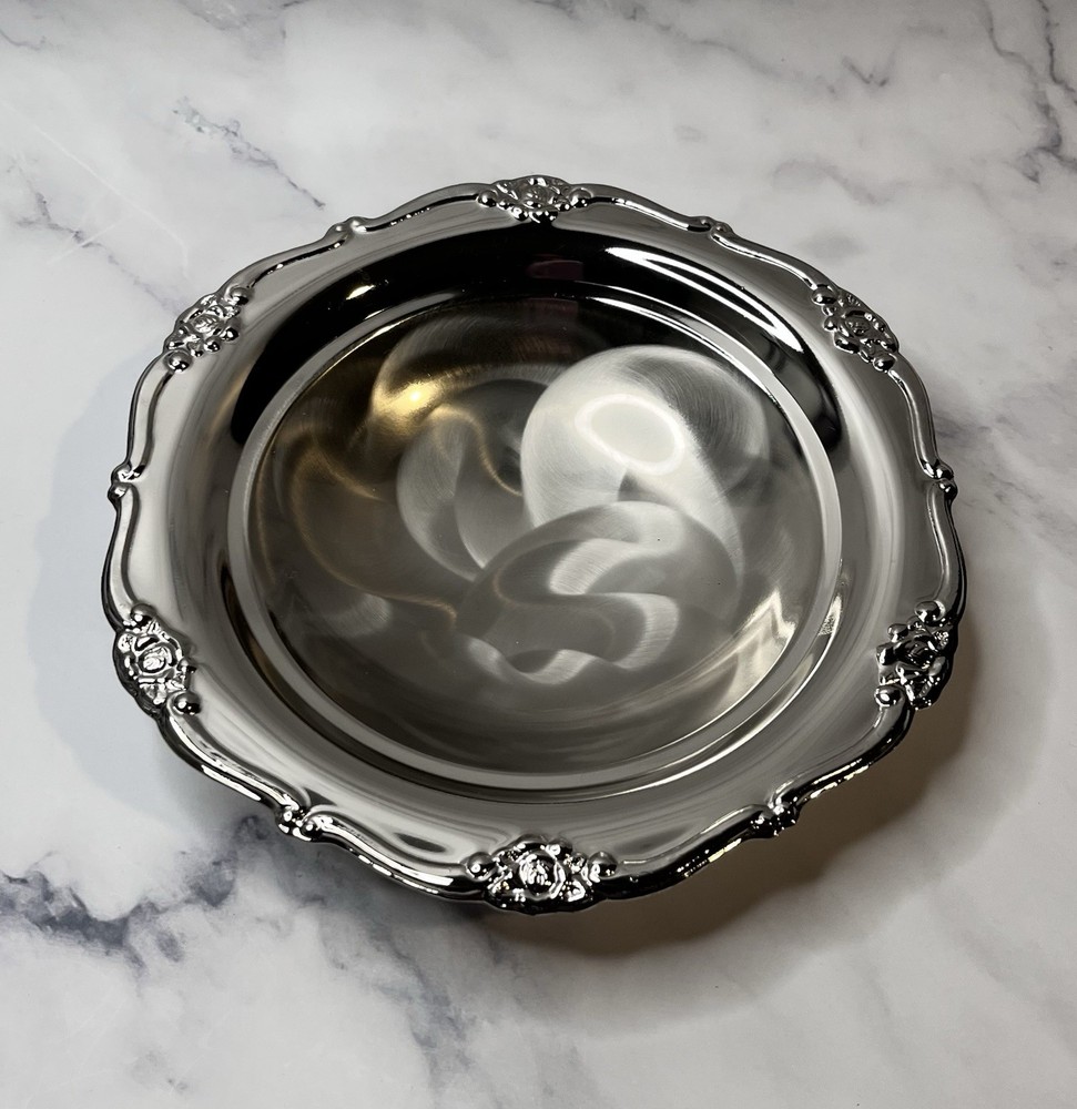 Japan Silver Silver Plated Pearlized Candy Dish 7 x 1.5”