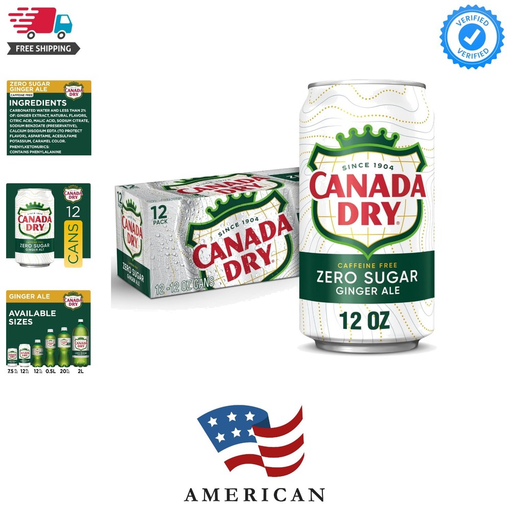 Zero Sugar Ginger Ale Soda, 12 fl oz cans, 12 pack