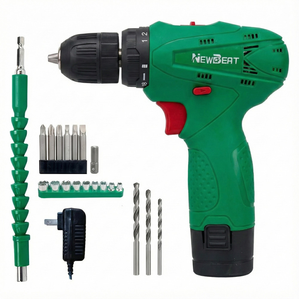 12V Cordless Drill Driver Kit Flexible Shaft Drill Bits Sockets Battery Set