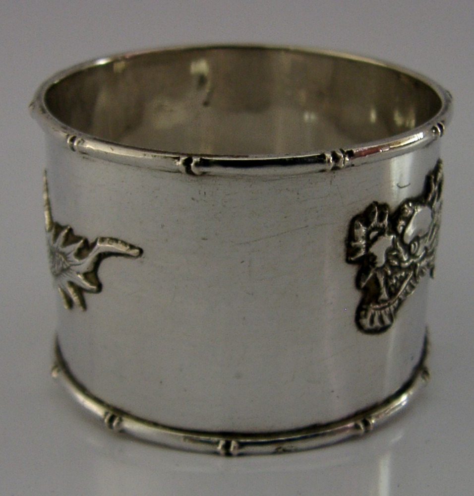CHINESE EXPORT SOLID SILVER NAPKIN RING DRAGON c1900
