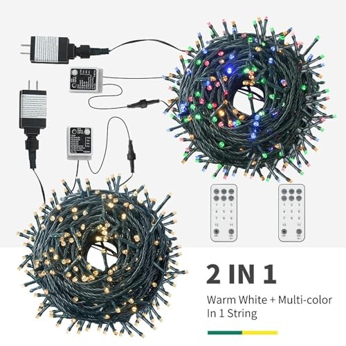 Color Changing Christmas String Lights 105FT 300LED Warm White & Multicolor