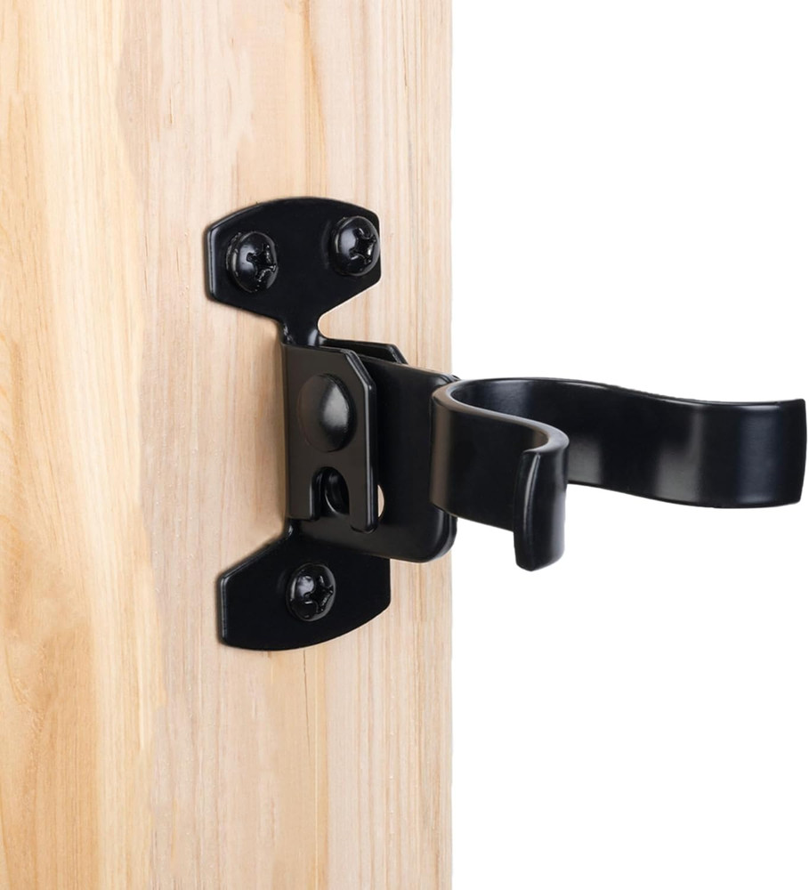 1-3/8" Flat Back Wall Mount Chain Link Fork Latch, Black Gate Fork Latch with Pa