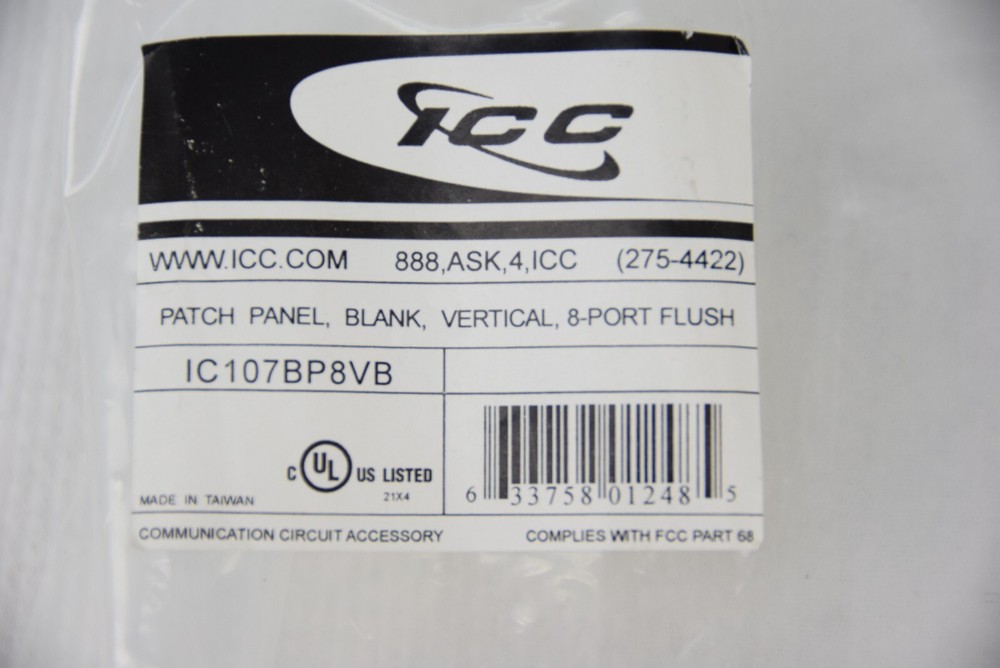 ICC IC107BP8VB 8-Port Flush Patch Panel Vertical Wall Mountable