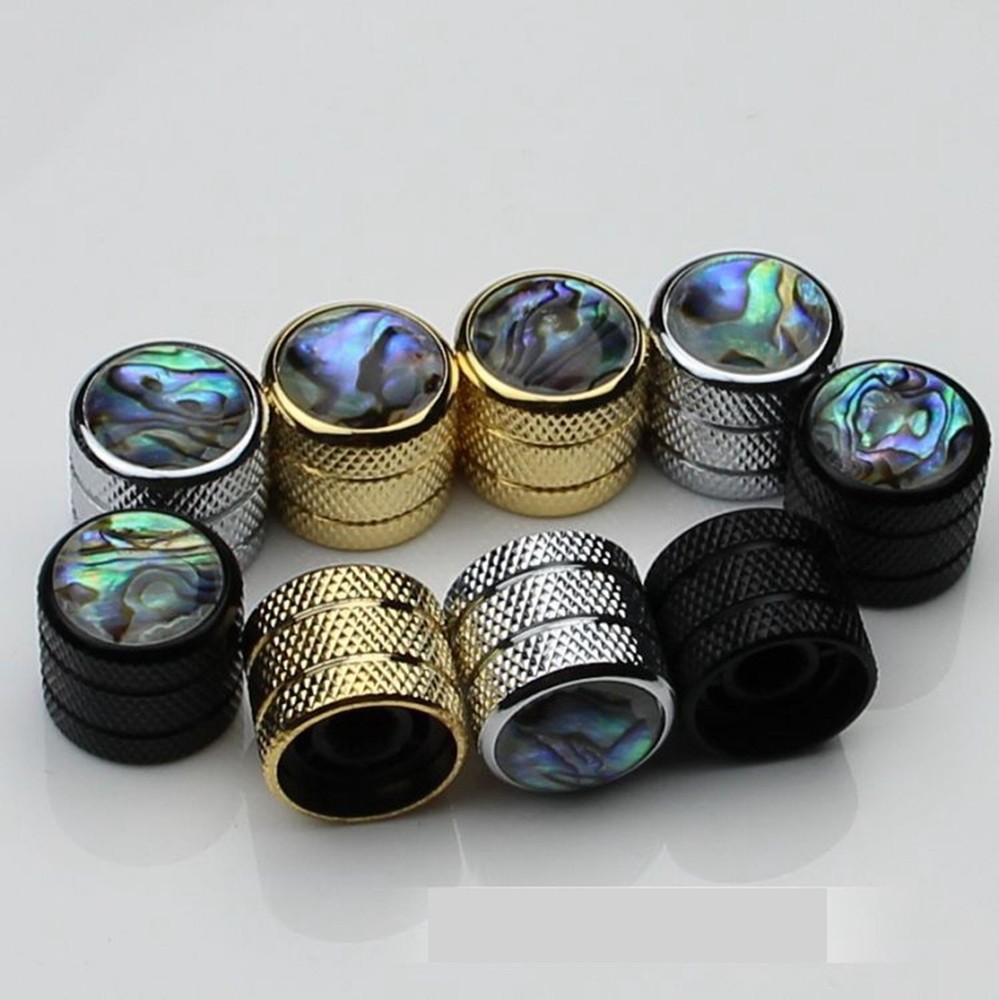 3 Pcs Guitar metal Dome control knob abalone inlay volume tone knobs Chrome