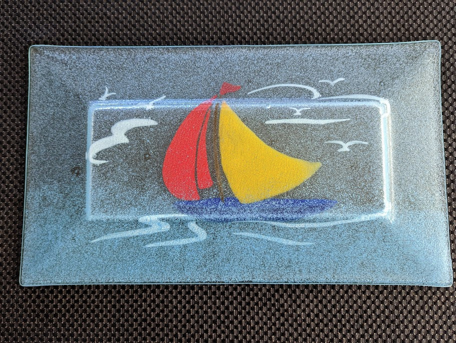 Fused Glas Sailboat Rectangle Platter Serving Tray