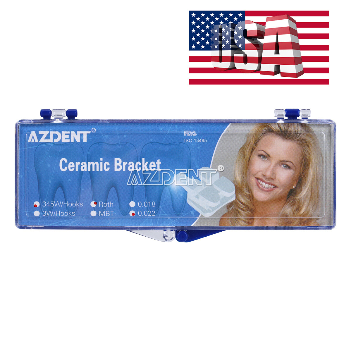 AZDENT Dental Orthodontic Clear Ceramic Brackets Braces Roth.022 Hooks 3 4 5